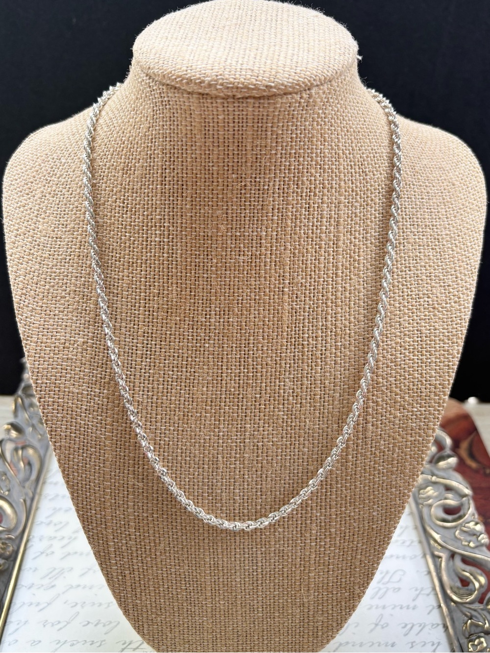 Vintage 3mm Sterling Silver 18”Rope Chain Necklace